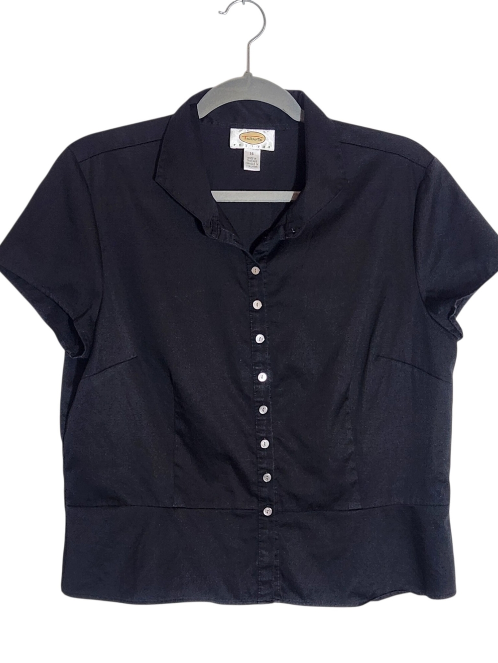 Talbots Black Cotton Button Up Blouse Size 14 Petite